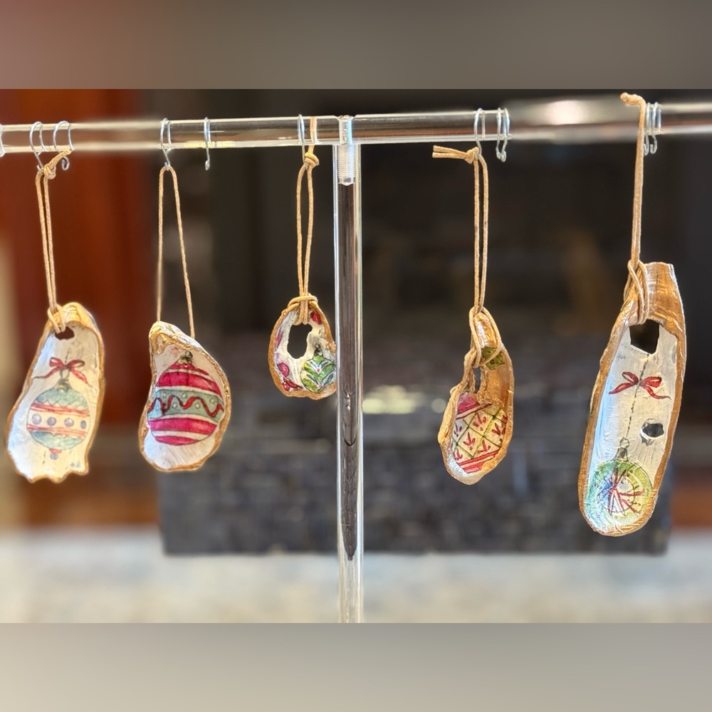 Set of 5 Handcrafted Oyster Shell Ornaments